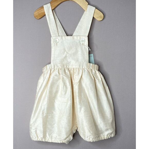 NWT I Pinco Pallino Special Occasion Gold Silk Shortall Romper Boys 18 Mo - Picture 1 of 6